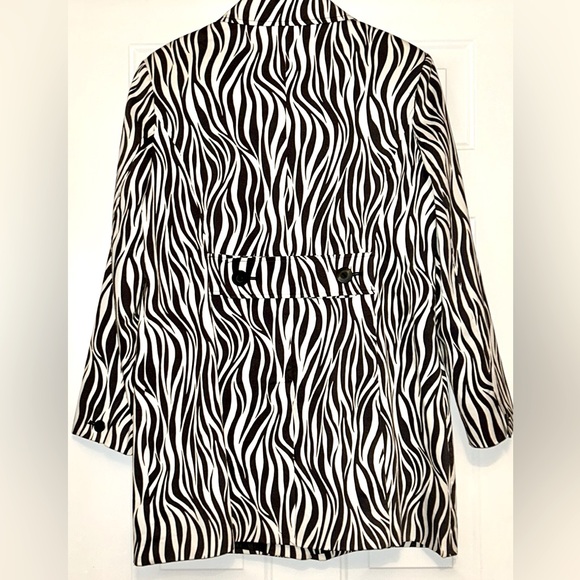 Worthington Zebra Print Trench Coat XL NWOT Stretch Black/White Cotton Funky - Picture 7 of 12